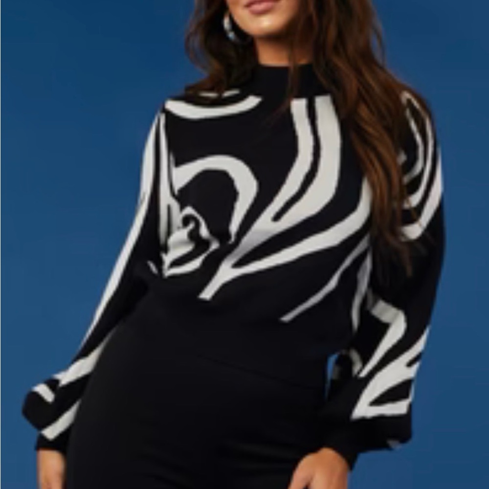 Eesome Black and White Cowl Neck Sweater